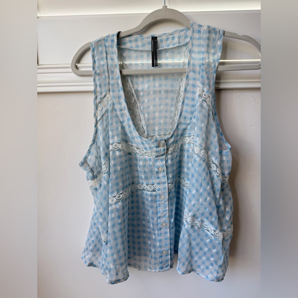 Anthropologie Maeve Gingham Lace Detail Top Size XL